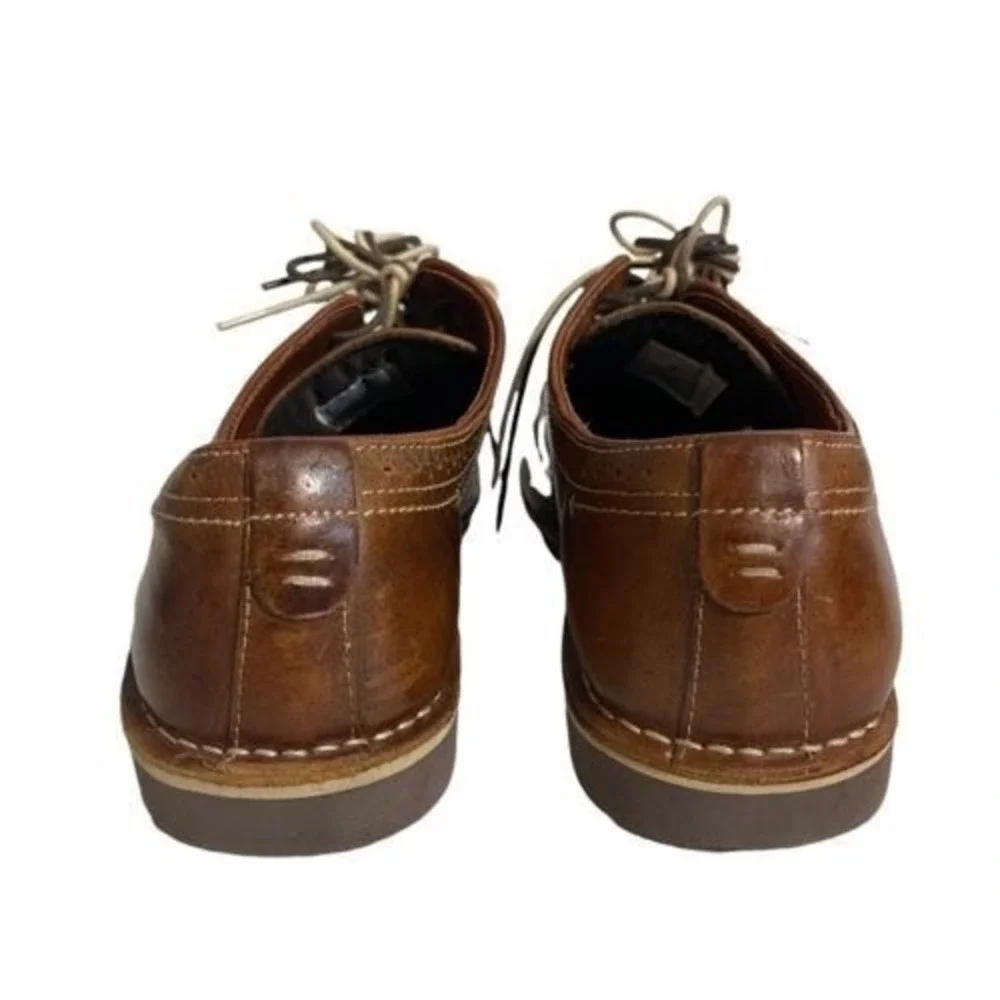 Steve Madden Men;s Cognac Brown Leather Wingtip Oxford Dress Shoes‎ Size 10.5